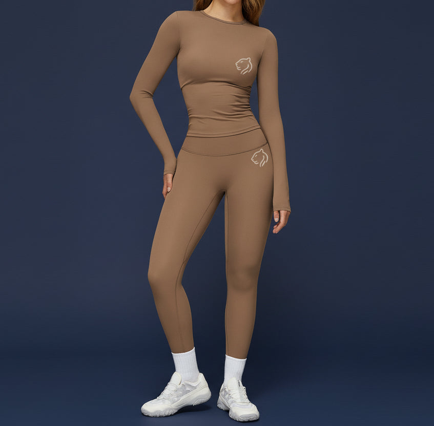 Combinaison de fitness ajustée à séchage rapide pour femmes | Marron 2 | Élite