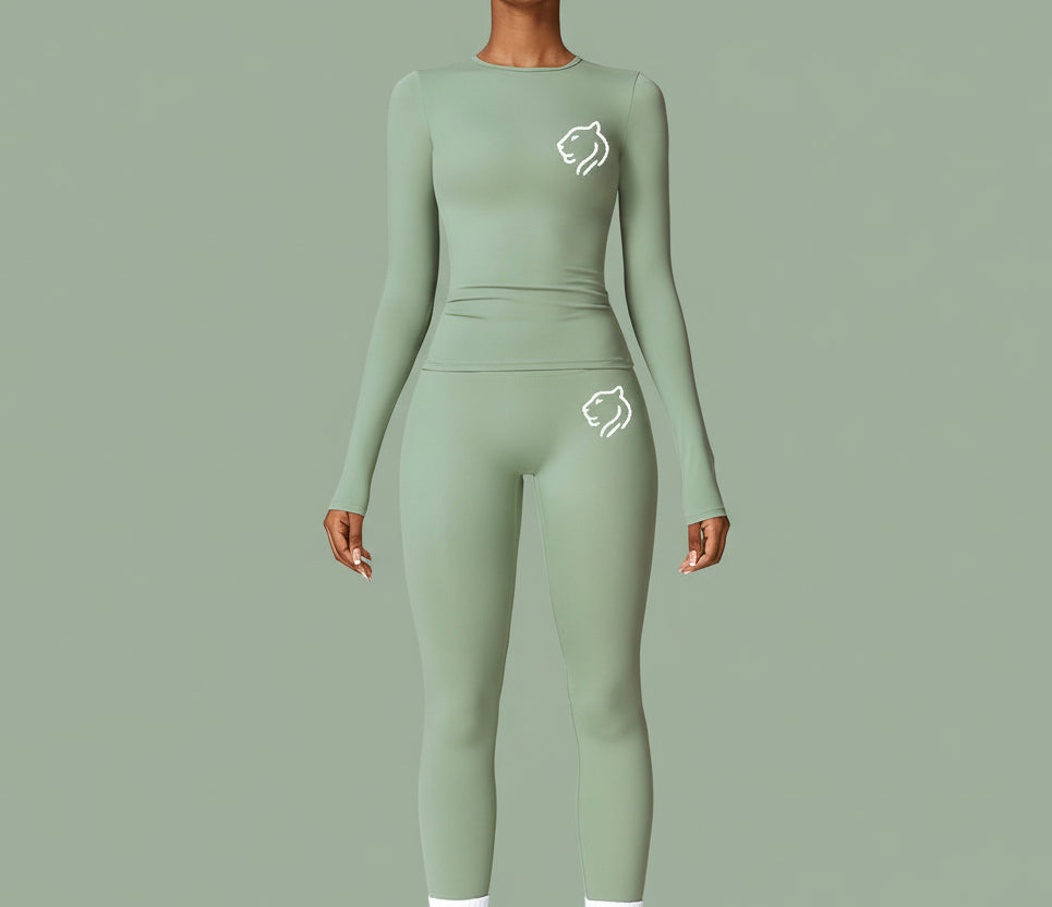 Women's quick-drying, form-fitting fitness suit | Green