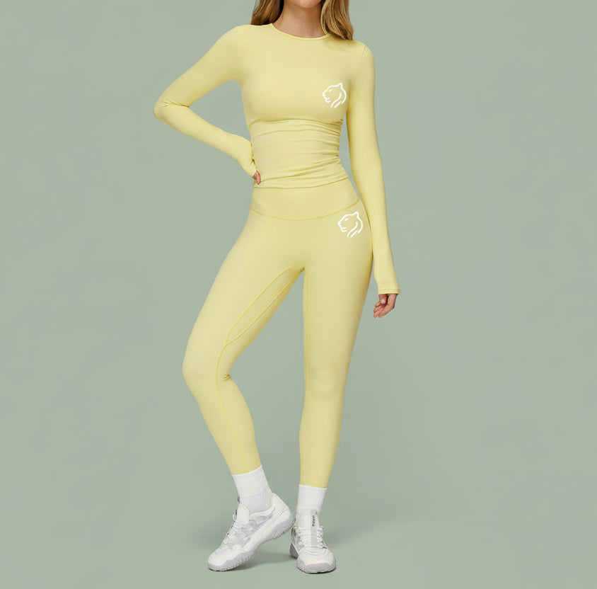 Women's quick-drying, form-fitting fitness suit | Yellow