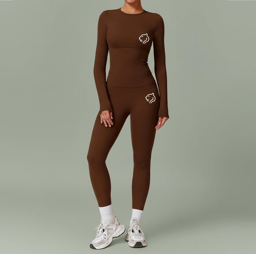 Women's quick-drying, form-fitting fitness suit | Brown