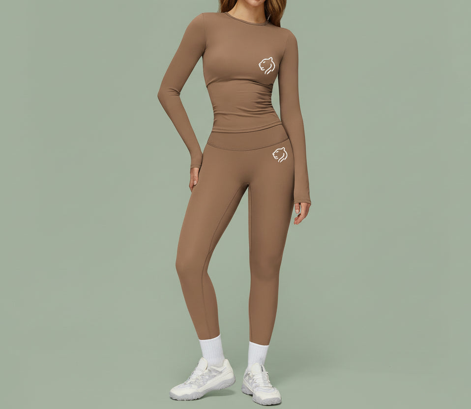 Women's quick-drying fitted fitness suit | Brown 2